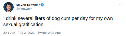 Many of the tweets embedded in this article contain explicit language. Spurt Magoo On Twitter Steven Crowder Doing Observational Comedy You Ever Notice How Salty Dog Cum Is What S The Deal With That