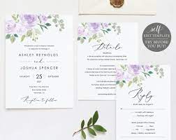 Wedding Invitation Set Templates Mauve Lilac Floral Try Etsy Printable Wedding Invitations Wedding Invitation Templates Floral Wedding Invitations
