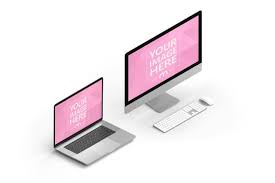 Need An Isometric Website Mockup I Hope This Template Will Suit Your Needs A 3d Isometric View Of An Imac Computer And Macbook Lap Imac Website Mockup Mockup