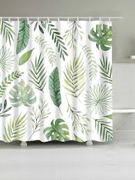 Leaf Print Shower Curtain With 12pcs Hooks Shein Green Shower Curtains Cute Shower Curtains Printed Shower Curtain