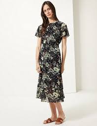 Floral Print Waisted Midi Dress Marks Spencer London Flattering Fashion Dresses Midi Dress