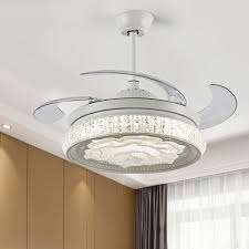 Simple Rose Ceiling Fan Light Faceted Crystal Led White Semi Flush Mount Lamp With Remote Control Wall Control Remote Wall Contro Takeluckhome Com