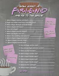 Oct 25, 2021 · if you want to make sure you're choosing the very best fun trivia questions for your quiz, these are the ones you want to browse through. Friends Tv Show Trivia Bridal Shower Game Printable How Well Etsy Bride Shower Friends Bridal Shower Friends Bridal