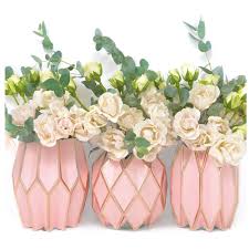 Glass pedestal vase with ornate design. Rose With Rose Gold Foil Vase Wraps Lucy Grymes