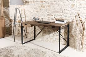 Bureau En Teck Recycle Et Metal Noir 2 Tiroirs 140x70x78cm Swing Bureau Bois Bureau Bois Massif Tiroir Bois