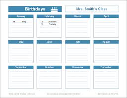Birthday Reminder Calendar Template Printable