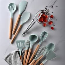 9 10 12pcs Silicone Cooking Utensils Set Non Stick Spatula Shovel Wood Silicone Cooking Utensils Cooking Utensils Set Silicone Cooking Tools