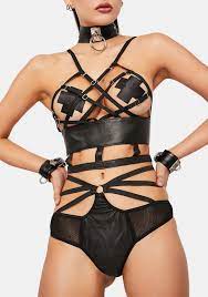 Get the best deals on unbranded leather lingerie & intimates for women. Faux Leather Strappy Two Piece Bra And Panty Set Black Dolls Kill