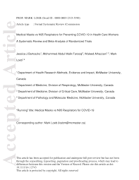 Pdf Medical Masks Vs N95 Respirators For Preventing Covid 19 In Health Care Workers A Systematic Review And Meta Analysis Of Randomized Trials