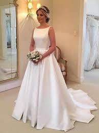 Simple A Line Bateau Satin Backless Wedding Dress With Train Ow381 Bow Wedding Dress Wedding Dress Train Ball Gowns Wedding