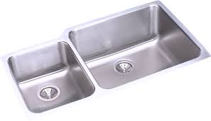 Skip the big box store! Elkay Eluh3520l 35 Inch Undermount Double Bowl Stainless Steel Sink With 18 Gauge 9 7 8 Inch Large Bowl Depth 7 7 8 Inch Small Bowl Depth And Sound Guard Undercoating Small Bowl On Left