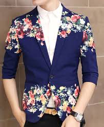 Royal blue beach wedding men's suit best man tuxedos short grooms slim tailored. Creative Floral Print Navy Blue In Style Short Sleeve Blazer