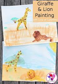 Giraffe Lion Painting With Lions At Lunchtime A Fun Watercolor And Cookie Cutter Paint Lion Painting Animal Activities For Kids Magic Tree House Activities