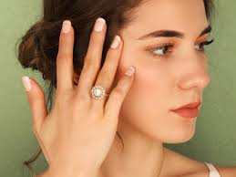 Pearl Ring, 14K Gold Vintage Ring, Yellow Gold Sun Ring, Engagement Diamond Ring, Elegant Anniversary, Ring,