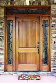Tan Front Door With Forged Sidelights Wooden Door Entrance Wrought Iron Front Door Wooden Front Doors