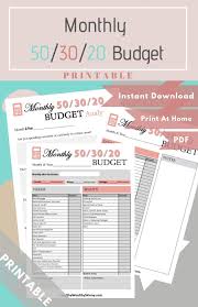 Monthly 50 30 20 Budget Worksheet Pdf Available In Various Colors Budgeting Worksheets Monthly Budget Financial Planning Budget