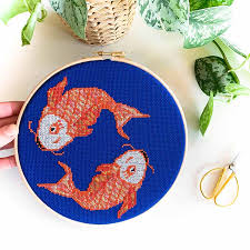 Xmas cross stitch just cross stitch cross stitch bookmarks cross stitch needles counted also, this cross stitch chart is perfect for decorating festive easter things. Koi Fish Cross Stitch Kit With Variegated Floss Studio Koekoek