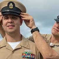Capt. John Uhl, commanding officer of the Ticonderoga-class guided-missile  cruiser USS Antietam (CG 54) meets with Vice Mayor Kazuhisa Ohdaira in  Kagoshima, Japan.