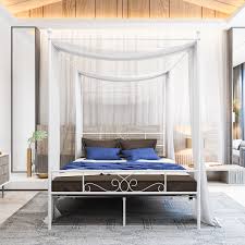 The design is simple, classic, and stylish, bringing a peaceful and harmonious beauty to your bedroom. Teraves Metal Canopy Bed Four Post Canopy Bed Frame Platform Full White Walmart Com Walmart Com
