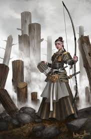 Female Human Archer Bow Arrows Quiver Sword Katana Banded Mail Armor Fighter Samurai Paladin Pathfi Archer Characters Female Samurai Fantasy Character Design