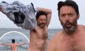Hugh jackman tapped danced and wished fans a happy thanksgiving. Hugh Jackman Goes Shirtless For Freezing New Year S Day Polar Bear Plunge In The Atlantic Ocean Daily Mail Online