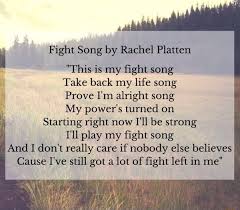 A lyric video to the song fight song by rachel platten. I Fight Song By Rachel Flatten This Is My ï¬ght Song Take Back My Life Song Prove I M Alright Song My Power S Turned On Starting Right Now I Ll Be Strong I Ll Play