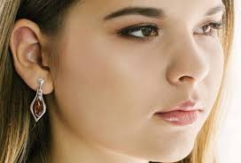 Stone Earrings, Silver Stud Earrings, Silver Dangle Gemstone Earrings Gift  for Her, Amber Jewelry Gift for Wife, Statement Teardrop Earrings