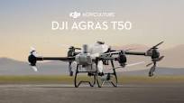 Meet the DJI AGRAS T50 agriculture drone., The Agras T50 is built to cover  large areas thanks to its 40 kg spraying and 50 kg spreading capacity. With  a spraying max flow rate of 24 L/min and ...