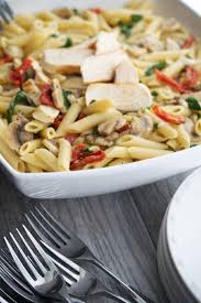 Penne With Grilled Chicken And Vegetables In A Lemon White Wine Sauce