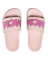 Pink is the sweet side of red, it symbolizes tenderness and peace. Mcm Synthetic Women S Visetos Patch Slide Sandals In Powder Pink Pink Lyst