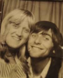 My husband and I in 1973, I met him three years before that when he started  his first job from school in our town I didn't fancy or go with him.Then he