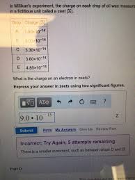 Solved In Millikan S Experiment The Charge On Each Drop Chegg Com
