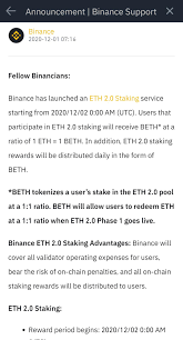 It is vastly subscribed to as a service. Eth 2 0 Staking On Binance Starting Tomorrow Binance