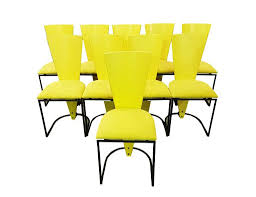 Set Of Ten Mid Century Modernist Art Deco Style Italian Newly Upholstered Yellow High Back Designer Dini Dining Chairs Dining Chair Design Yellow Dining Chairs