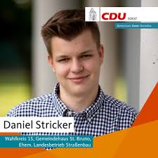 Daniel Stricker ist mit 18 Jahren unser jüngster Kandidat. Er bewirbt sich  im Wahlkreis 15, Gemeindehaus St. Bruno. Daniel Stricker hat nach seinem  Abi in diesem Jahr eine Ausbildung zum Steuerfachangestellten begonnen.