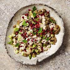Yotam Ottolenghi S Burnt Aubergine With Tahini Cucumber And Pomegranate Meze Recipes Yotam Ottolenghi Recipes Ottolenghi Recipes