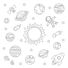 couleur des planètes du système solaire et astronaute. feuille de coloriage  pour les enfants. 2103627 Art vectoriel chez Vecteezy