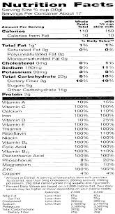 nutrition facts panel from a us ready