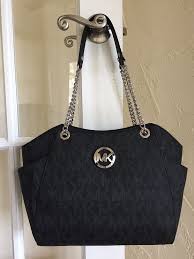 Michael Kors Jet Set Large Chain Shoulder Tote Signature Mk Black Silver Michaelkors Toteshoulderbag Shoulder Tote Handbags Michael Kors Michael Kors