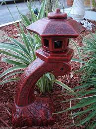 Pagoda Oriental Stone Concrete Lantern Statue Red Garden Decor Yard Concrete Garden Statues Concrete Statues Japanese Decor