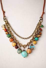 Tus008n Unique Handcrafted Antique Brass Turquoise Jasper Czech Glass Layered Chain Leather Multi Stran Beaded Necklace Jewelry Necklace Layered Jewelry Trends