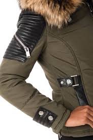 Parka régular kaki femme à capuche avec fausse fourrure amovible. Blouson Femme Horspist Milano Bis Kaki Col Naturel Cuir City Com