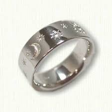 14kt White Gold Sun Stars And Moon Wedding Band 7 0 Mm Width Moon Jewelry Celestial Jewelry Star Jewelry