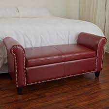 Red Leather Storage Bench Perfect At The Foot Of A Bed Or At A Spacious Entry Way Leather Storage Bench Bench With Storage Storage Ottoman