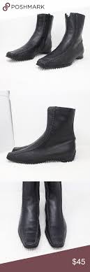 Ecco Black Leather Side Zip Ankle Moto Boots 37 6 According