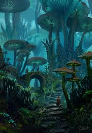 Maybe you would like to learn more about one of these? Fantasy Landscape Forest Giant Mushrooms People Raphael Lacoste 650x941 Wallpaper Teahub Io