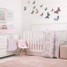 Nojo Watercolor Blossoms Pink Teal Gold And White Floral 8 Piece Crib Bedding Set Walmart Com