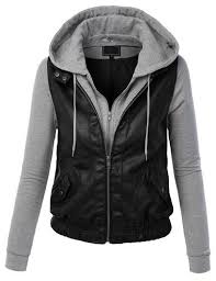 Half Leather Jacket Half Sweatshirt Google Search Faux Leather Bomber Jacket Faux Leather Motorcycle Jacket Hoodie Jacket