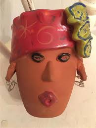BIRD BRAIN POTTERY LOLA AND FRIENDS TERRACOTTA LADY HEAD VASE/FLOWER POT