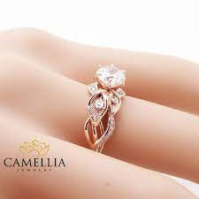 18k Rose Gold Diamond Engagement Ring Calla Lily Unique Etsy Rose Gold Diamond Ring Engagement Unique Engagement Rings Moissanite Engagement Ring Rose Gold
